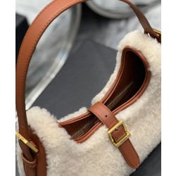 Borsa Hobo YSL Saint Laurent Le Fermoir Shearling Merino 672615 Crema