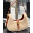 Borsa Hobo YSL Saint Laurent Le Fermoir Shearling Merino 672615 Crema
