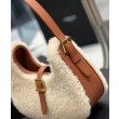 Borsa Hobo YSL Saint Laurent Le Fermoir Shearling Merino 672615 Crema