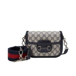 Dettagli perfetti Borsa mini Gucci Horsebit 1955 GG 658574 blu scuro
