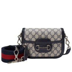 Dettagli perfetti Borsa mini Gucci Horsebit 1955 GG 658574 blu scuro