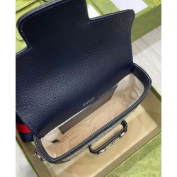 Dettagli perfetti Borsa mini Gucci Horsebit 1955 GG 658574 blu scuro