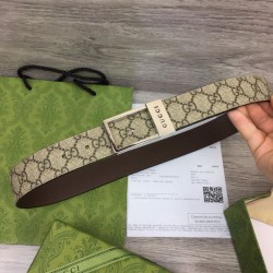 Miglior Prezzo Cintura Gucci GG con fibbia rettangolare 722370 35mm Marrone Argento Replica