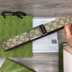 Miglior Prezzo Cintura Gucci GG con fibbia rettangolare 722370 35mm Acciaio Marrone Replica