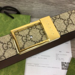 Sito Replica Cintura Gucci GG con fibbia rettangolare 722370 35mm Marrone Oro imitazioni Miglior Prezzo Cintura Gucci GG con fibbia rettangolare 722370 35mm Marrone Oro Replica