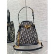 Borse Replica a secchiello media Dior C'est Jacquard obliquo blu