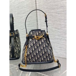 Borse Replica a secchiello media Dior C'est Jacquard obliquo blu