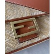 Borsa Fendi Baguette Media 8BR600 denim con motivo FF ricamato tono su tono Caffè