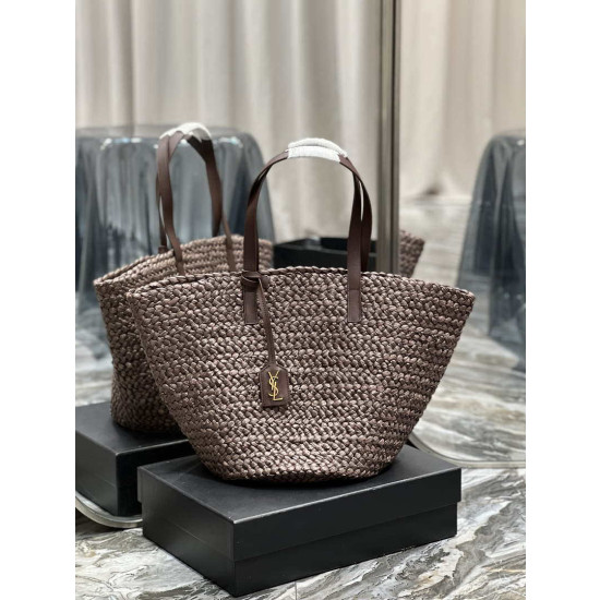 Borsa maxi Panier YSL Saint Laurent 693242 in rafia marrone scuro Borsa maxi Panier YSL Saint Laurent 693242 in rafia marrone scuro