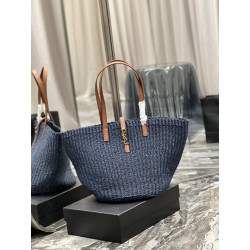 Bora Pari all'originale replica maxi Panier YSL Saint Laurent in rafia blu navy
