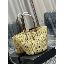 Bora Pari all'originale replica maxi Panier YSL Saint Laurent in rafia color albicocca