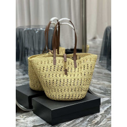 Bora Pari all'originale replica maxi Panier YSL Saint Laurent in rafia color albicocca
