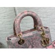 Borse Replica media Dior Lady D-Lite Toile de Jouy ricamo inverso Grigio / Rosa