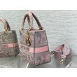 Borse Replica media Dior Lady D-Lite Toile de Jouy ricamo inverso Grigio / Rosa