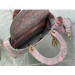 Borse Replica media Dior Lady D-Lite Toile de Jouy ricamo inverso Grigio / Rosa