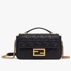 Borse Replica midi Fendi Baguette con catena in nappa nera
