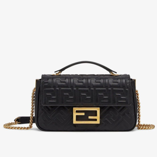 Borse Replica midi Fendi Baguette con catena in nappa nera Borse Replica midi Fendi Baguette con catena in nappa nera
