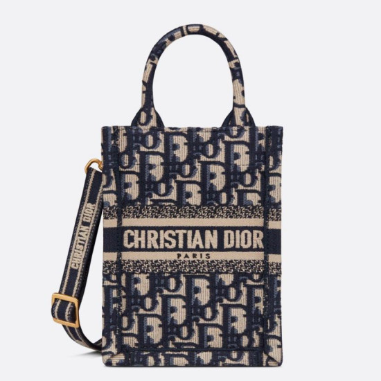 Borsa per telefono Dior Mini Book Tote Ricamo Dior Oblique Blu