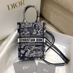 Borse Imitazioni per telefono Dior Mini Book Tote Toile de Jouy Ricamo inverso Blu