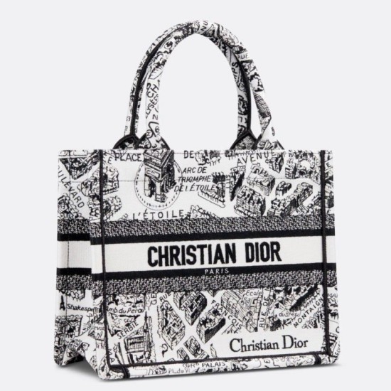 Imitazioni borse griffate tote Dior piccola a libro Plan de Paris ricamata bianca