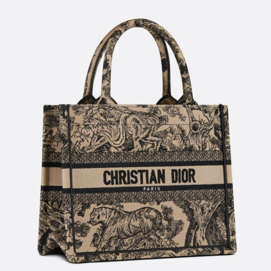 Qualità superiore replica tote Dior piccola a libro Toile de Jouy ricamata Marrone Qualità superiore replica tote Dior piccola a libro Toile de Jouy ricamata Marrone