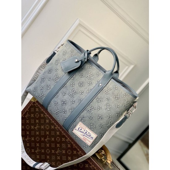 Borsa tote LV M22537 LV Weekend NM blu denim lavato