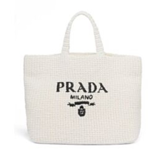 Borsa tote Prada all'uncinetto 1BG392 Crema