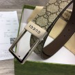 Cintura Gucci GG con fibbia rettangolare 722370 35mm Marrone Argento