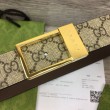Cintura Gucci GG con fibbia rettangolare 722370 35mm Marrone Oro