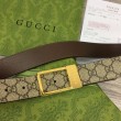 Cintura Gucci GG con fibbia rettangolare 722370 35mm Marrone Oro
