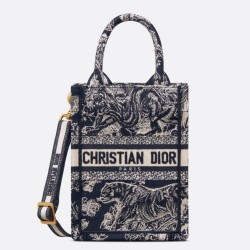 Miglior Prezzo Borse Imitazioni per telefono Dior Mini Book Tote Toile de Jouy Ricamo inverso Blu Replica
