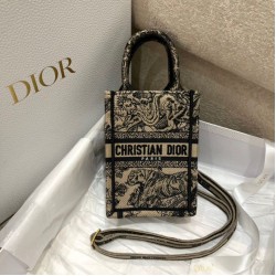Miglior Prezzo Dior Mini Book Tote Borsa per cellulare Toile de Jouy Ricamo Nocciola Replica