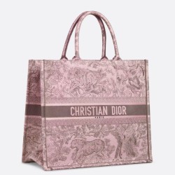 Miglior Prezzo Borsa tote grande per libri Dior Toile de Jouy Sauvage ricamo rosa / grigio Replica
