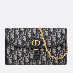 Miglior Prezzo Pochette con catena Dior Bobby East-West Jacquard obliquo blu Replica