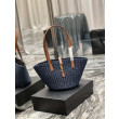 Dettagli perfetti Borsa media YSL Saint Laurent Panier in rafia blu navy Dettagli perfetti Borsa media YSL Saint Laurent Panier in rafia blu navy