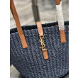 Dettagli perfetti Borsa media YSL Saint Laurent Panier in rafia blu navy Dettagli perfetti Borsa media YSL Saint Laurent Panier in rafia blu navy