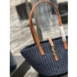 Dettagli perfetti Borsa media YSL Saint Laurent Panier in rafia blu navy Dettagli perfetti Borsa media YSL Saint Laurent Panier in rafia blu navy