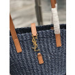 Dettagli perfetti Borsa media YSL Saint Laurent Panier in rafia blu navy Dettagli perfetti Borsa media YSL Saint Laurent Panier in rafia blu navy