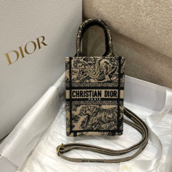 Dior Mini Book Tote Borsa per cellulare Toile de Jouy Ricamo Nocciola