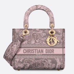 Miglior Prezzo Borse Replica media Dior Lady D-Lite Toile de Jouy ricamo inverso Grigio / Rosa 