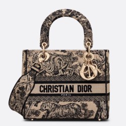Miglior Prezzo Borsa Dior Medium Lady D-Lite Toile de Jouy Ricamo Marrone Replica