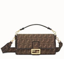 Miglior Prezzo Borsa grande Fendi Baguette in tessuto FF con finiture nere Replica