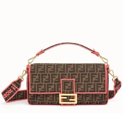 Miglior Prezzo Borsa grande Fendi Baguette in tessuto FF con finiture rosa Replica