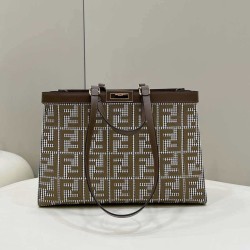 Miglior Prezzo Shopper Fendi X-Tote in lana pied de poule con ricamo FF 8BH374 Marrone Replica