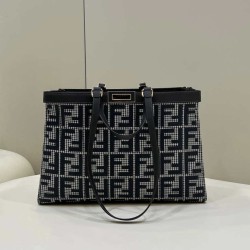Miglior Prezzo Shopper Fendi X-Tote in lana pied de poule con ricamo FF 8BH374 Grigia Replica