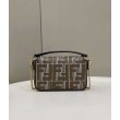 Fendi 8BS017 Borsa Replica 1:1 Mini Baguette in lana pied de poule con ricamo FF Marrone