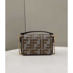 Fendi 8BS017 Borsa Replica 1:1 Mini Baguette in lana pied de poule con ricamo FF Marrone