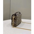 Fendi 8BS017 Borsa Replica 1:1 Mini Baguette in lana pied de poule con ricamo FF Marrone