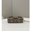 Fendi 8BS017 Borsa Replica 1:1 Mini Baguette in lana pied de poule con ricamo FF Marrone