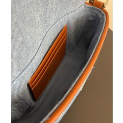 Fendi Baguette Mini Bag 8BS017 ricamo motivo FF denim Blu